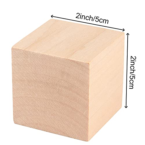 HOIGON 20 PCS 2 Inch Wooden Cubes Unfinished Wood Blocks, Natural Premium Square Blank Wooden Block for Craft Decorating Puzzle Painting Making DIY