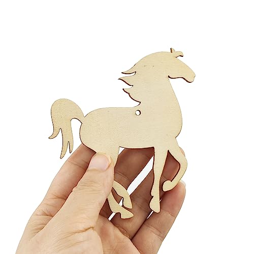 32 Pack Wood Horse & Horseshoe Cutouts Unfinished Wooden Horse & Horseshoe Hanging Ornaments DIY Cowboy Craft Gift Tags for Home Party Decoration