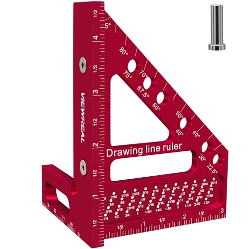Premium Carpenter Square Hole Scribing Ruler Precision Woodworking Tool 22.5-90 Degree Measuring Ruler with Angle Pin Versatile Speed Square for ViewReal