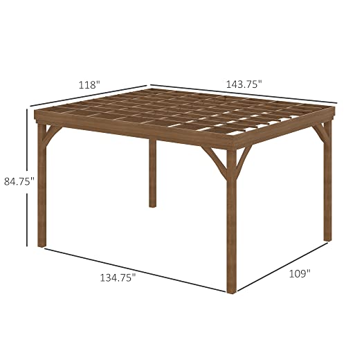 Outsunny 10' x 12' Outdoor Pergola, Wood Gazebo Grape with Concrete Anchors for Climbing Plant Support at Garden, Patio, Backyard, Deck, Brown - WoodArtSupply