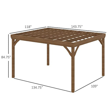 Outsunny 10' x 12' Outdoor Pergola, Wood Gazebo Grape with Concrete Anchors for Climbing Plant Support at Garden, Patio, Backyard, Deck, Brown - WoodArtSupply