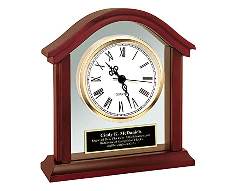 AllGiftFrames Personalized Wood Table Desk Clock Crowned Top Black Engrave Shelf Custom Engravable Desktop Business Etched Executive Graduation AllGiftFrames