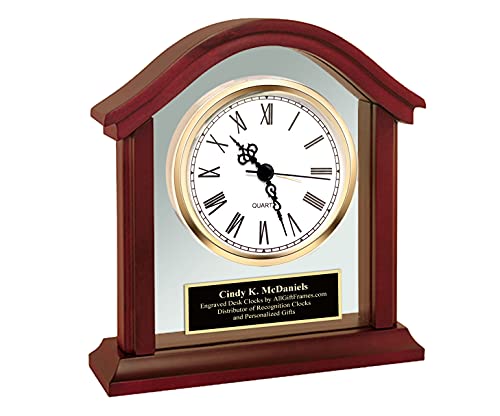 AllGiftFrames Personalized Wood Table Desk Clock Crowned Top Black Engrave Shelf Custom Engravable Desktop Business Etched Executive Graduation - WoodArtSupply