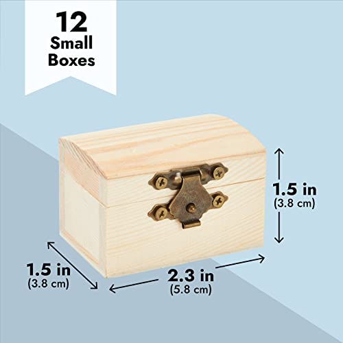 Juvale 12-Pack Small Wooden Boxes with Hinged Lid, Front Clasp - Unfinished Paintable Treasure Box for DIY Arts & Crafts, Halloween, Pirate Birthday