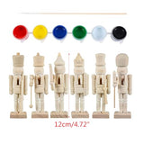 6pcs DIY Wooden Christmas Nutcrackers, DIY Blank Unpainted Unpainted Puppet Walnut Soldier With Paint & Brush For Christmas Decoration YmilemY
