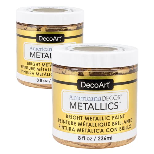 DecoArt Americana Decor Metallics 24K Gold Paint - 2 Pack 8oz Metallic 24K Gold Acrylic Paint - Water Based Multi Surface Paint for Arts and Crafts, DecoArt