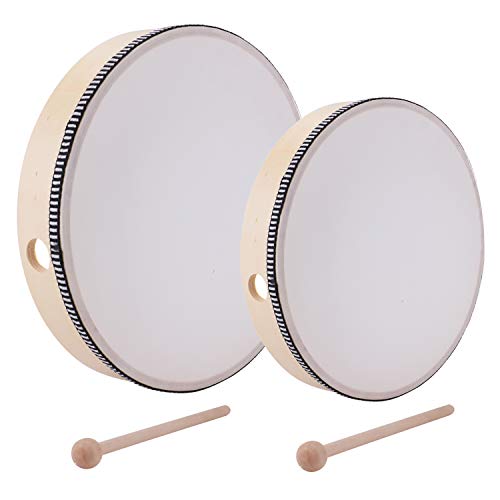 Foraineam 10 Inch & 8 Inch Hand Drum Percussion Wood Frame Drum with Drum Stick Foraineam