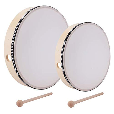 Foraineam 10 Inch & 8 Inch Hand Drum Percussion Wood Frame Drum with Drum Stick Foraineam