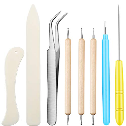 8 Pieces Bone Folder Tools Include 2 Pieces Bone Folder Paper Creaser 3 Pieces Double Head Indentation Pens with Sugar Stir Needle Quilling Needle Mudder
