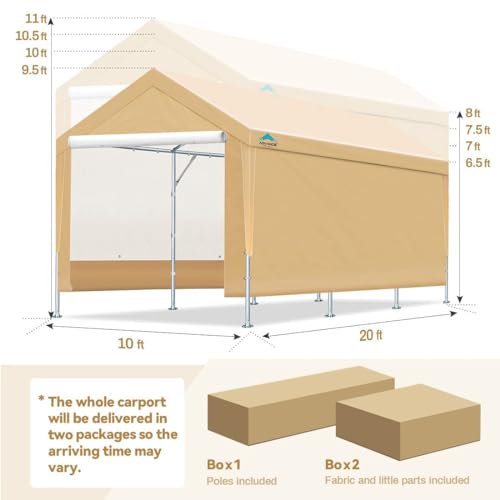 ADVANCE OUTDOOR 10x20 ft Heavy Duty Steel Carport with Adjustable Height from 9.5 to 11 ft, Car Canopy Garage Party Tent Storage Shed Boat Shelter - WoodArtSupply