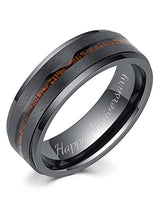 LerchPhi 8MM Custom Engrave Valentines Day Gift for Him Mens Wedding Band KOA Wood Inlay Black Zirconium Stepped Edge Unisex Promise Ring Size 10.5 LerchPhi