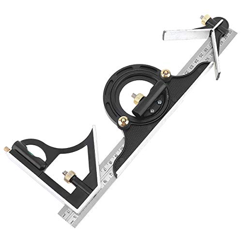 Smgda 12" Combination Square Stainless Steel Adjustable Sliding Ruler & Protractor Level Measure Measuring Set 4-Piece Carpentry Tools Carpenter Smgda