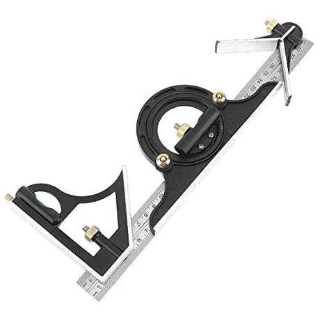Smgda 12" Combination Square Stainless Steel Adjustable Sliding Ruler & Protractor Level Measure Measuring Set 4-Piece Carpentry Tools Carpenter Smgda