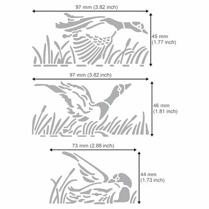 Aleks Melnyk No.473 Metal Stencil, Duck Flies Over Water and Reeds, Birds, Animals, Small Stencil, 1 PC, Template for Wood Burning, Engraving, - WoodArtSupply