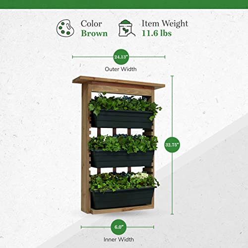 Algreen Gardenview Decorative Indoor or Outdoor Trellis with 3 Vertical Wall Hanging Planters with Drain Plugs for Flowers, Herbs, and Succulents - WoodArtSupply