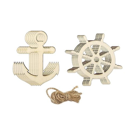 60 Pack Wood Anchor & Rudder Cutouts Unfinished Wooden Anchor & Rudder Hanging Ornaments DIY Anchor & Rudder Craft Gift Tags for Home Party Xonzmmk