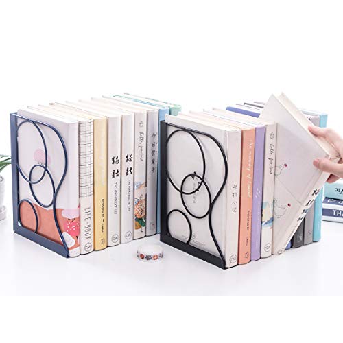 JIARI Adjustable Bookends Metal Book Ends Holder Shelf Heavy Duty Nonskid Bookend for Heavy Book (Round Black) - WoodArtSupply