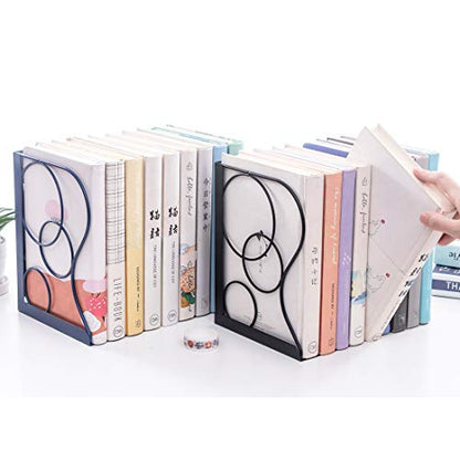 JIARI Adjustable Bookends Metal Book Ends Holder Shelf Heavy Duty Nonskid Bookend for Heavy Book (Round Black) - WoodArtSupply