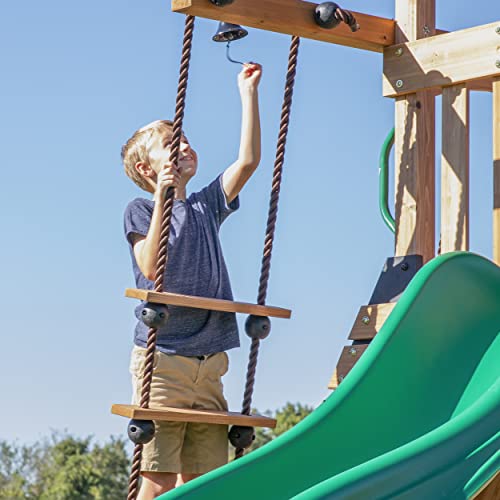 Backyard Discovery Endeavor All Cedar Wood Swing Set Playset for Backyard with Large Clubhouse Wave Slide Rope Ladder Rock Climbing Wall Wave Slide 2