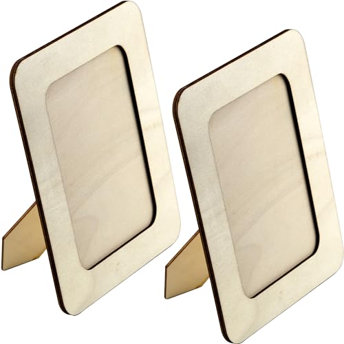 IFAMIO 2 Pack Wooden DIY Photo Frame Tabletop Wood Picture Frames Unfinished Solid Wood Picture Frames on Stand 4" x 6" Paintable Blank Rectangle