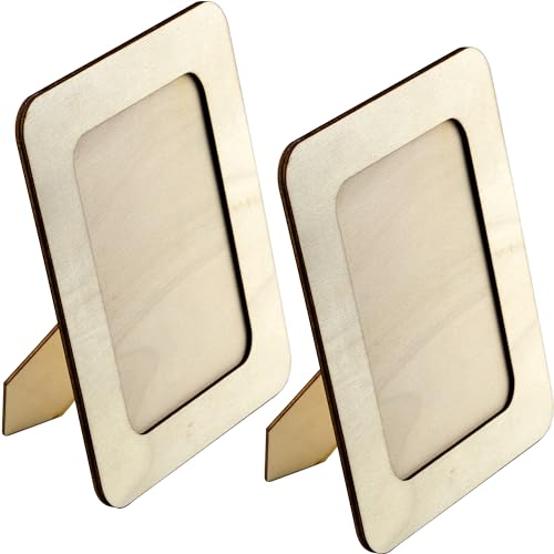 IFAMIO 2 Pack Wooden DIY Photo Frame Tabletop Wood Picture Frames Unfinished Solid Wood Picture Frames on Stand 4" x 6" Paintable Blank Rectangle - WoodArtSupply