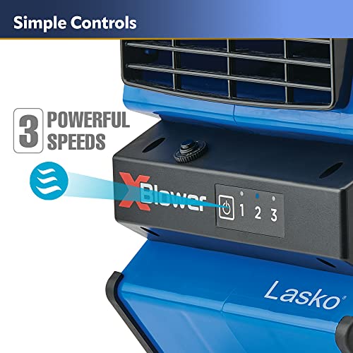 Lasko X-Blower 6 Position High Velocity Pivoting Utility Blower Fan for Cooling, Ventilating, Exhausting and Drying, 3 Speeds, AC Outlet, Circuit Lasko