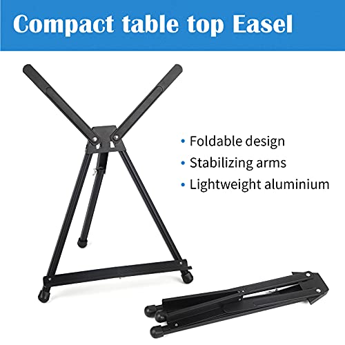 Falling in Art Aluminum 15" to 21" Tabletop Easel Display, Black Tripod with Rubber Feet, Holds Canvas, Paintings, Books, Photos, Signs - WoodArtSupply