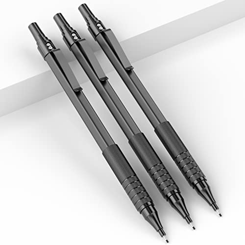 Nicpro Metal 0.9 mm Mechanical Pencils Set with Case, 3PCS Black 0.9mm Drafting Pencil, 6 Tubes HB Lead Refills, 3PCS Erasers, Erasers Refills for - WoodArtSupply