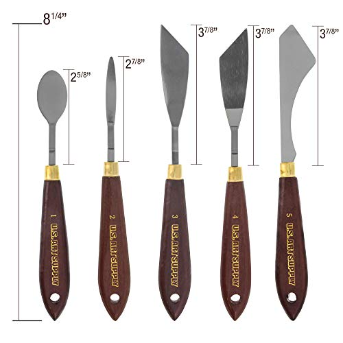 U.S. Art Supply 5-Piece Artist Stainless Steel Palette Knife Set - Wood Hande Flexible Spatula Painting Knives for Color Mixing Spreading, Applying - WoodArtSupply