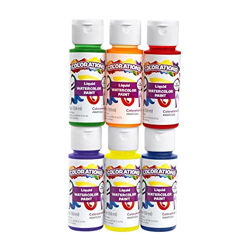 Colorations Liquid Water Color Paints, Set of 6, 2 OZ EA, Blue, Green, Red, Purple, Yellow, Orange, Party Favors, Craft & Glue Dye - WoodArtSupply