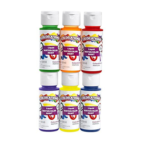 Colorations Liquid Water Color Paints, Set of 6, 2 OZ EA, Blue, Green, Red, Purple, Yellow, Orange, Party Favors, Craft & Glue Dye Colorations