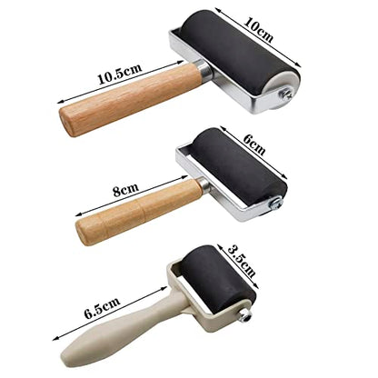 3 Pack Rubber Brayer Roller,1.4/2.4/4 Inch Hard Rubber Brayer Rollers,Art Craft Roller for Printmaking,Ink,Wallpapers Stamping Gluing - WoodArtSupply