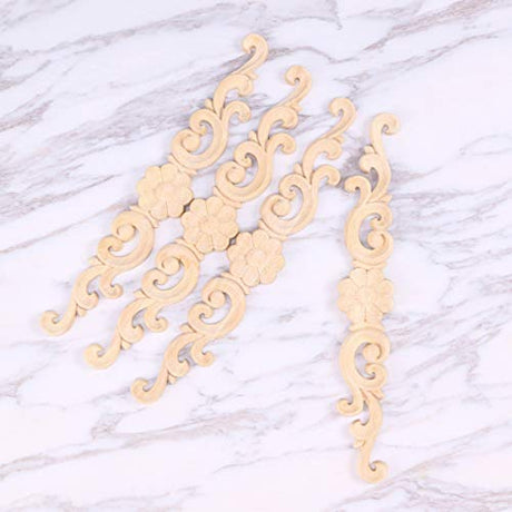 BESPORTBLE 4pcs Wood Carved Onlay Applique Unpainted Rose Flower Applique for DIY Craft Door Home Furniture Decoration BESPORTBLE