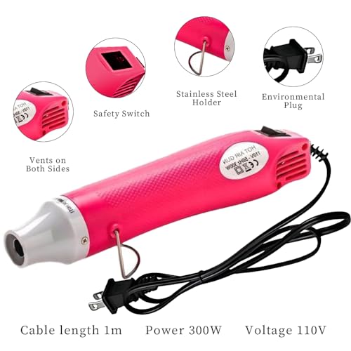 Bubble Buster Tool Paint Heat Gun for Craft Epoxy Glitter Tumbler, Blower Hot Air Heater for Embossing Stamps Resin Heatcraft Wax Art Projects (Pink) N/P