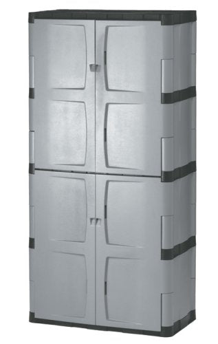 Rubbermaid Freestanding Storage Cabinet, Five Shelf with Double Doors, Lockable, Large, 690-Pound Capacity, Gray, For Garage/Outdoor, Garden