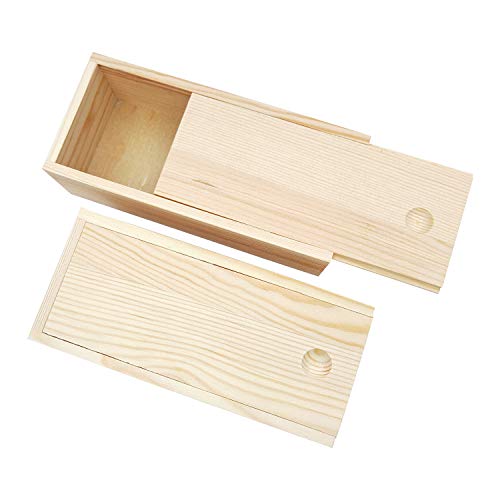 HZLHZYY 2 Pack Wood Box with Sliding Lid Unfinished Wood Storage Box Blank Natural Wood Box Case Container for Gift Jewelry Box, DIY Art Craft,