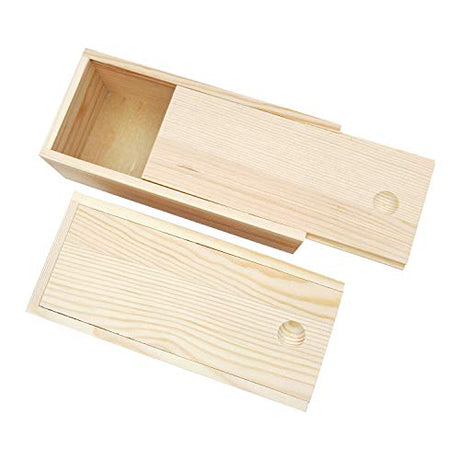 HZLHZYY 2 Pack Wood Box with Sliding Lid Unfinished Wood Storage Box Blank Natural Wood Box Case Container for Gift Jewelry Box, DIY Art Craft, HZLHZYY