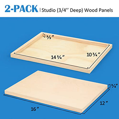 Unfinished Birch Wood Canvas Panels Kit, Falling in Art 2 Pack of 12x16’’ Studio 3/4’’ Deep Cradle Boards for Pouring Art, Crafts, Painting, and More