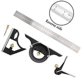 DUEBEL Combination Square 12” Horizontal Square Stainless Steel Multi-Function Carpentry Squares Right 90 Degree Angle Ruler Woodworking Square DUEBEL