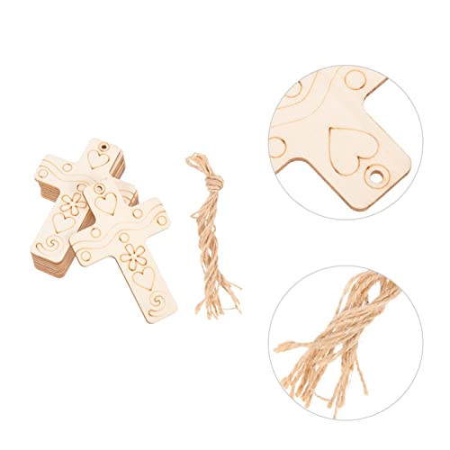 Sewroro 50 Sets Unfinished Wood Cutout DIY Cross Shaped Wood Pieces Blank Wood Cross with Hemp Ropes for DIY Projects Crafts Xmas Tree Hanging Sewroro