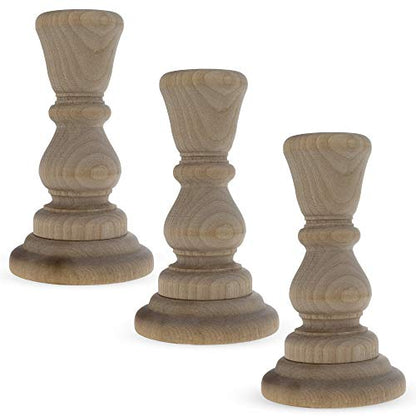 3 Candle Holders Unfinished Wooden Crafts DIY Unpainted 3D Figurines 4.3 Inches