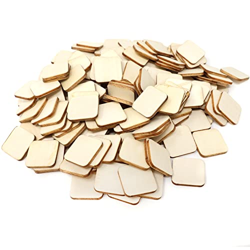 Honbay 200PCS 2.2cm/0.9inch Square Shaped Round Corner Unfinished Blank Wood Pieces Wood Slices Wood Chips Embellishments for DIY Crafts, Home HONBAY
