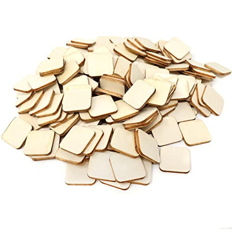 Honbay 200PCS 2.2cm/0.9inch Square Shaped Round Corner Unfinished Blank Wood Pieces Wood Slices Wood Chips Embellishments for DIY Crafts, Home HONBAY
