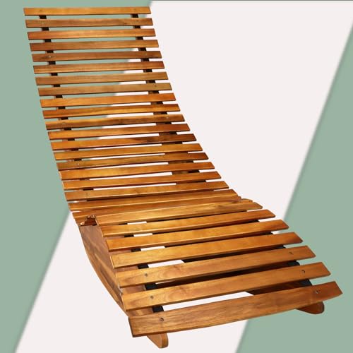 cucunu Chaise Lounge | Rocking Outdoor Lounger Chair Made from Acacia Wood | 330 lbs Capacity Wooden Furniture for Patio, Pool, Sauna cucunu
