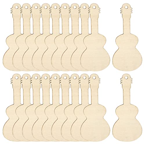 Honbay 20PCS Unfinished Guitar Shaped Wooden Cutouts Music Themed Wood Discs Slices with Twines for DIY Crafts Home Decoration Craft Project HONBAY