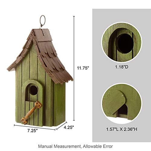 Glitzhome Green Hand Painted Garden Wood Birdhouse with Single Roof Hanging Bird House for Outside glitzhome
