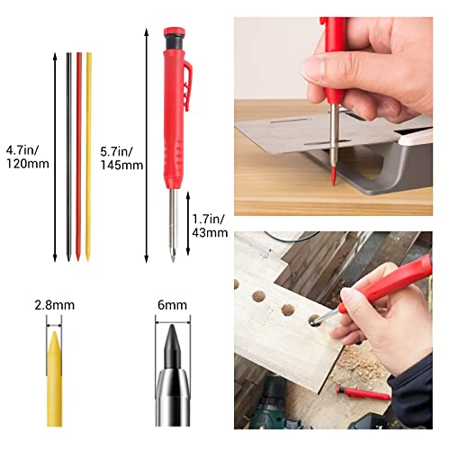 Hiboom 3 Pack Carpenter Pencils Set with 24 Refills, 2.8 mm Mechanical  Carpenter