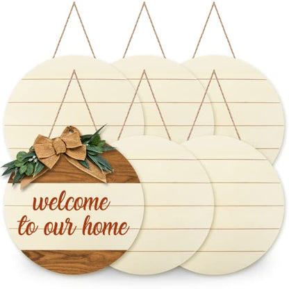 Whaline 5Pcs 12 Inch Christmas Wood Circles for Crafts Holiday Rustic Blank Wood Sign Unfinished Round Wood Slices Door Hanger Wood Plaques for Xmas