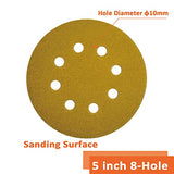 TOPXUAN Orbital Sander Pads, 5 Inch 8 Holes, Hook and Loop Dry Abrasive Gold Sandpaper, Suitable for Wood, Metal, Plastic Grinding and Polishing, TOPXUAN