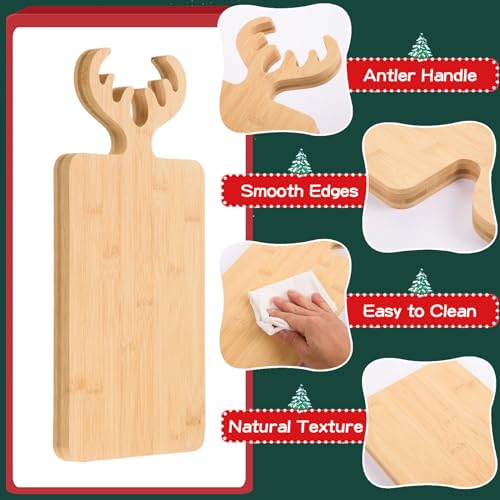 Bamboo Cutting Board with Antler Handle Christmas Wooden Serving Board Bamboo Wood Cheese Charcuterie Board Decorative Carving Cutting Board for AWIZOM